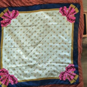 Chanel Navy and Pink Silk Scarf